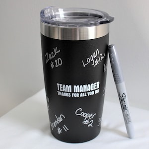 Team Manager Travel Mug, Personalized Thank You Gift for Team Manager, Custom Coffee Tumbler Mug, Football, Soccer, Basketball, Hockey