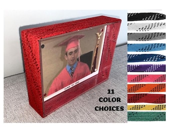 Hockey Laces Graduation Frame: Custom Photo Frame, 4x6, Class of 2026, High School or College Senior Gift