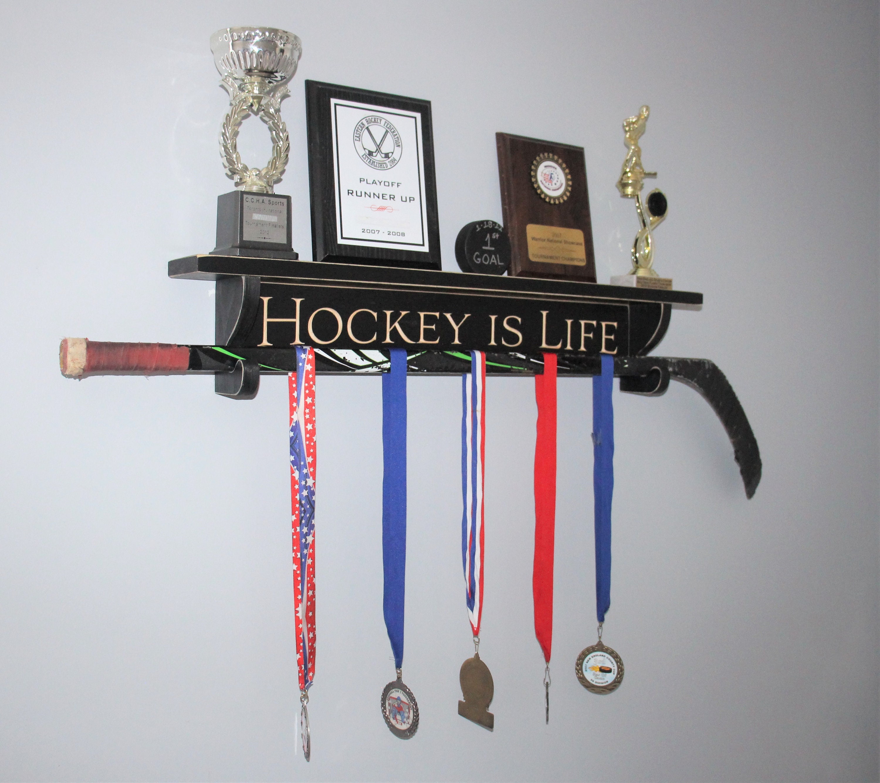 Hockey Trophy Shelf,hockey Stick Shelf,hockey Wall Decor,hockey