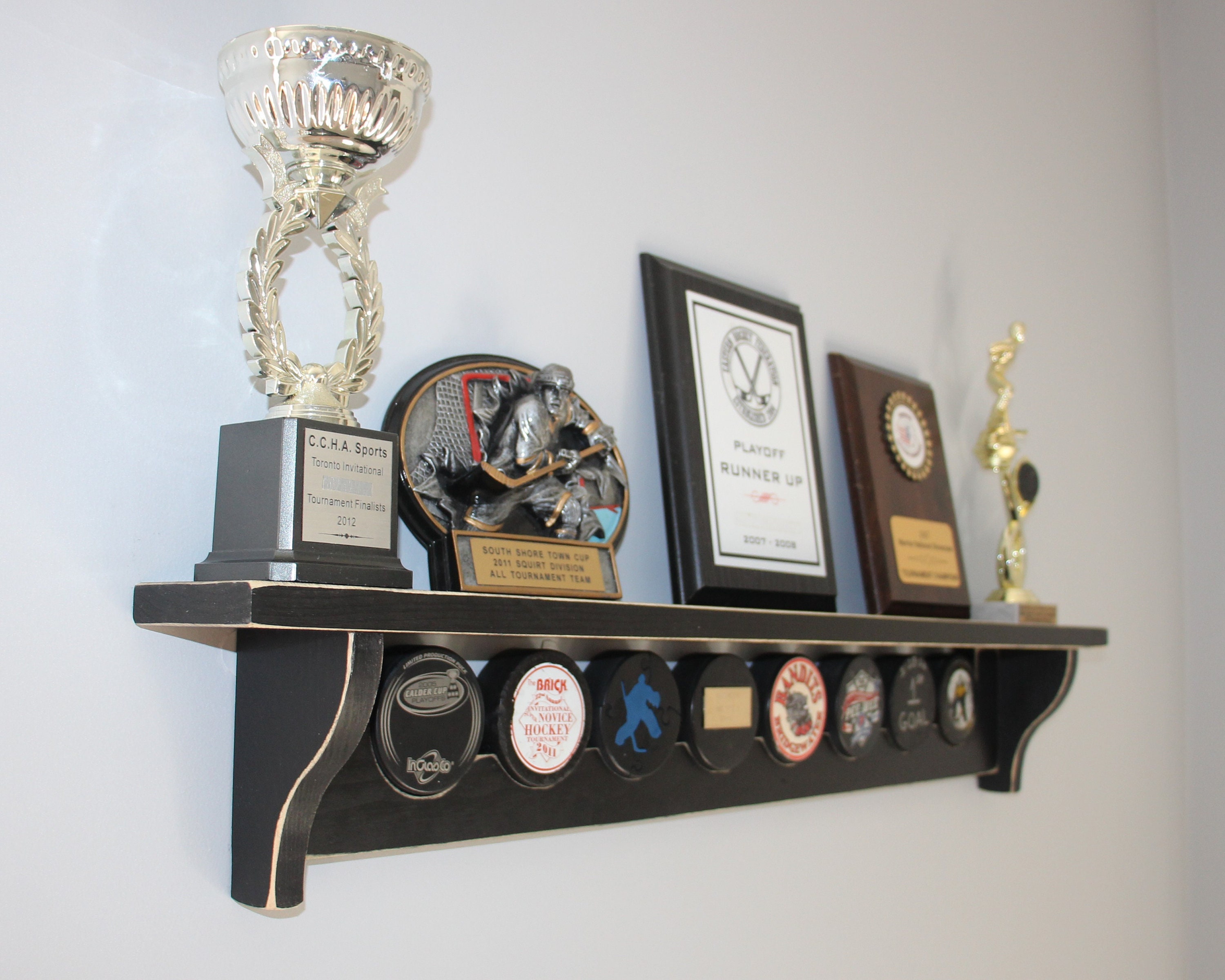 Hockey Puck Holder & Trophy Shelf - Pinecone Home