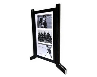 Hockey Stick Matted Photo Frame: Triple 5x7, Personalize by Team Signing the Mat, Hockey Coach Gift, Hockey Wall Decor, Black