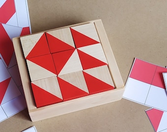 Wooden Kohs Block Test in box, Kohs block schemes, Wooden Koh's Block, Intelligence Test Figure, iq block, iq wooden toys, colored blocks