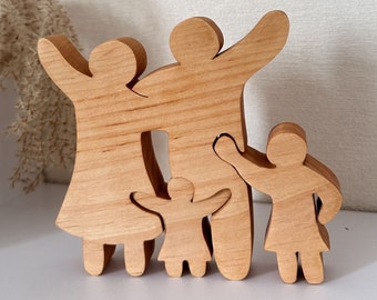 Wooden Family Puzzle decor, Valentines Day Gift to parents Family keepsake gifts Family 4 person puzzle, Mother's day gift Nursery baby gift