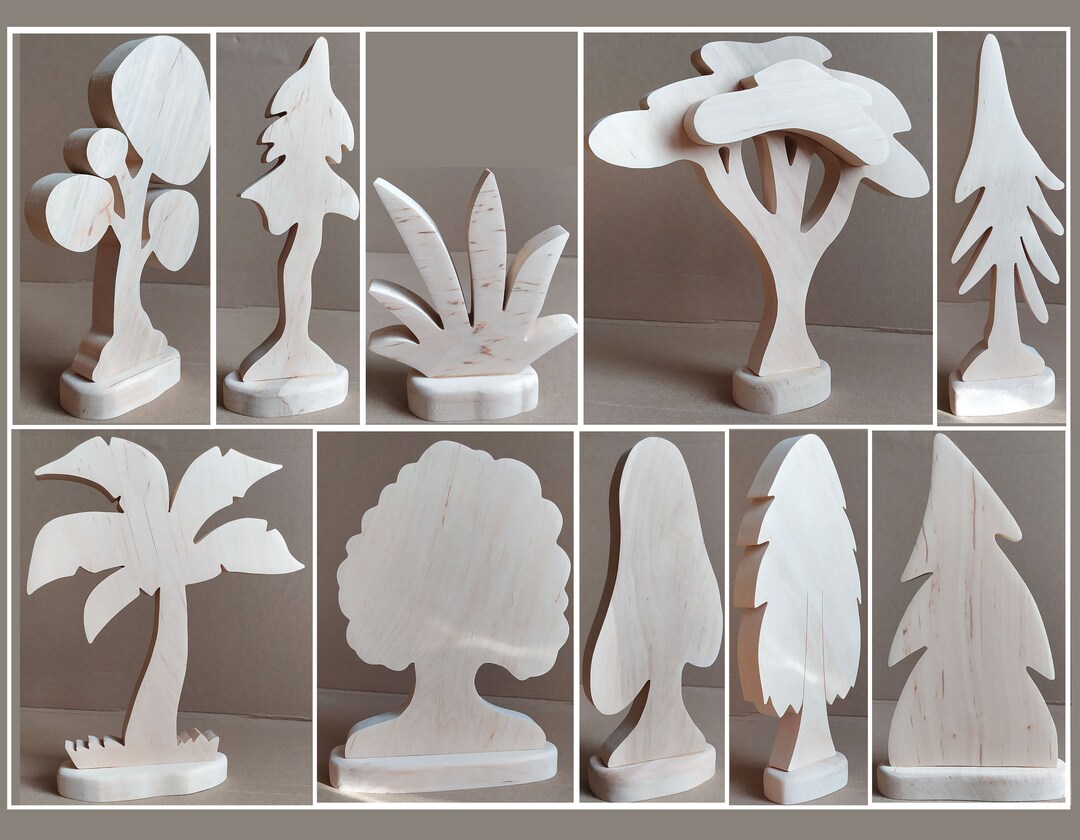 Large Wooden Tree Set of 10, Woodland Tree Play Set, Wooden Forest Toy ...