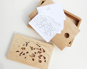 12 Gatos de madera equilibran juguete, Rompecabezas de madera Gato, Equilibrio de madera y juguetes lógicos, Conjunto de gatos de madera, Gatos acrobáticos, juego mental familiar