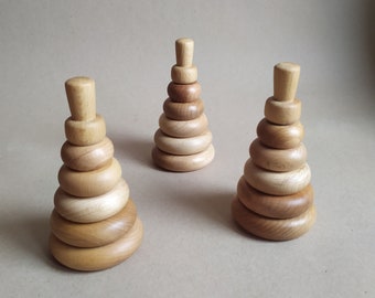 Anillo pirámide Montessori de madera, Juguete apilable, Apilador