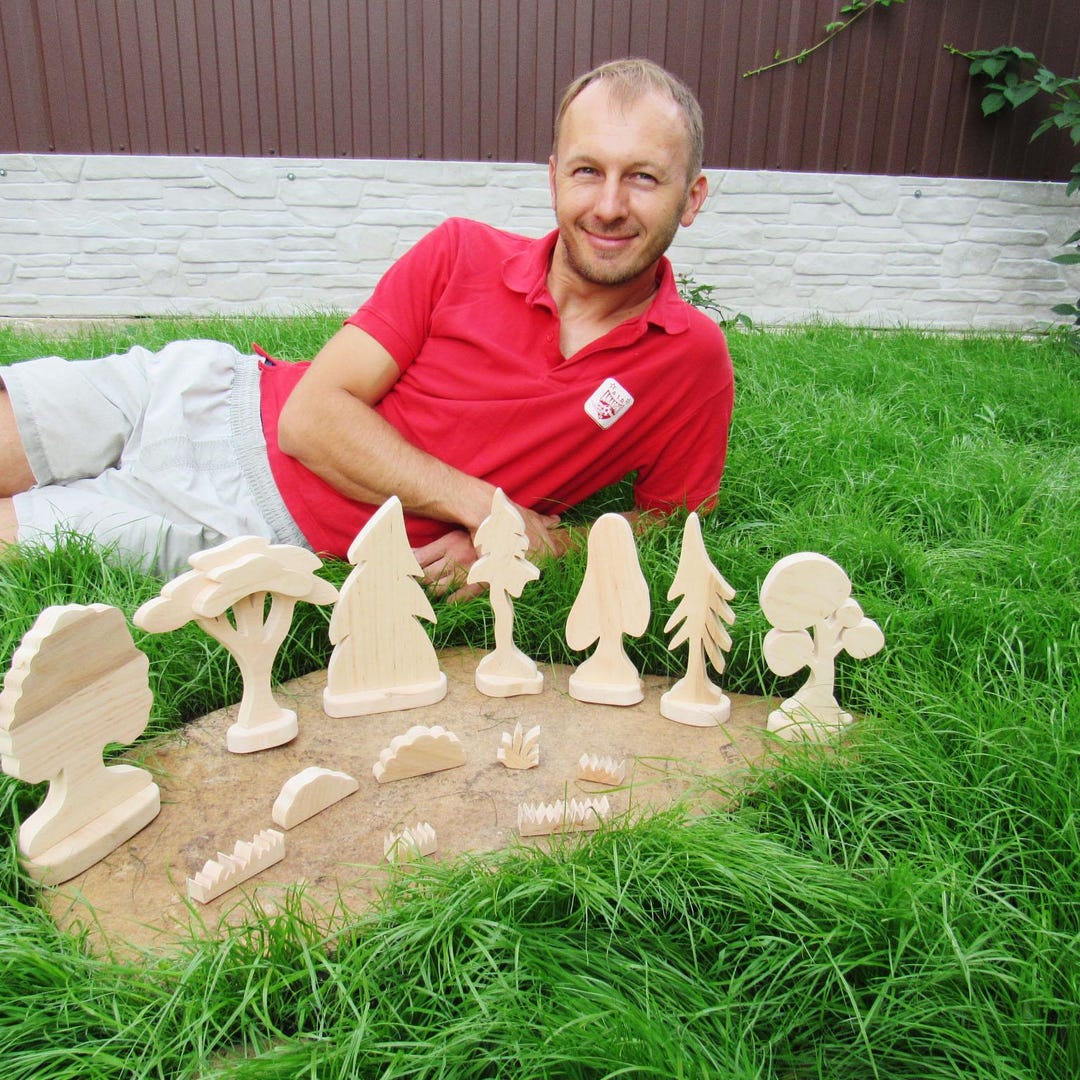 Large Wooden Tree Set of 10 Pcs, Woodland Tree Play Set, Wooden Forest ...