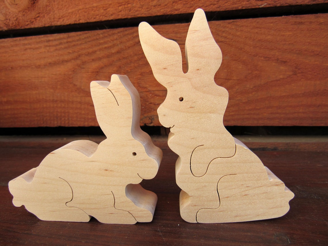Wooden Puzzle Bunny Wooden Easter Bunny Wooden puzzle Hare Etsy