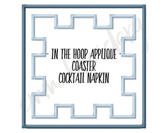 Greek Notched Square - In The Hoop ITH Cocktail Napkin Coaster | 5" | Machine Embroidery Design | 8 File Format PES JEF