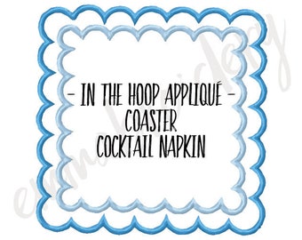 Scallop Square Applique | 5" | In The Hoop ITH Cocktail Napkin Coaster | Machine Embroidery Design | 8 File Format PES JEF