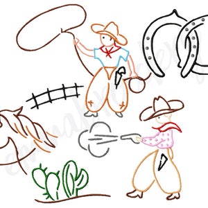 3 Sizes - Vintage Cowboy Machine Embroidery Design Set - 4&quot; 5&quot; 6&quot; - Machine Embriodery Instant Download - 8 File Formats - PES DST JEF