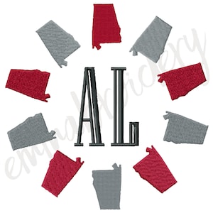 7 Sizes Alabama Shape State Monogram Frame - AL Crimson UA  - Machine Embroidery Design - Instant Download - 8 Formats