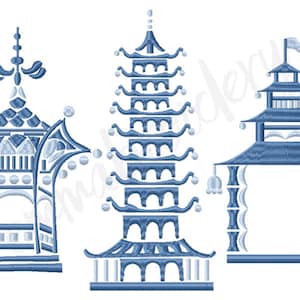 5 Sizes - 3 Pagoda Embroidery Design - Chinoiserie Chic Monogram Frame ...