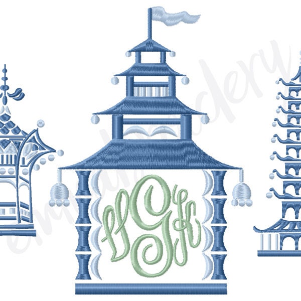 5 tailles - pagode 3 broderie Design - Chinoiserie Chic Monogram cadre - Téléchargement instantané - 3 » 4 » 5 » 6 » 7 » - 8 Formats de fichiers PES DST JEF