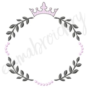 May include: A gray wreath with leaves and pink pearls surrounding a pink crown. The wreath is perfect for adding a touch of elegance to any project.