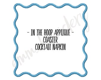 Ripple Squiggle Edge - In The Hoop ITH Cocktail Napkin Coaster | 5" | Machine Embroidery Design | 8 File Format PES JEF