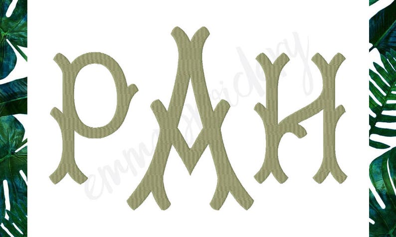 4 Sizes Large Branches Monogram Machine Embroidery Font 5 6 7 8 8 File Formats PES JEF DST Fill Stitch Instant Download image 1