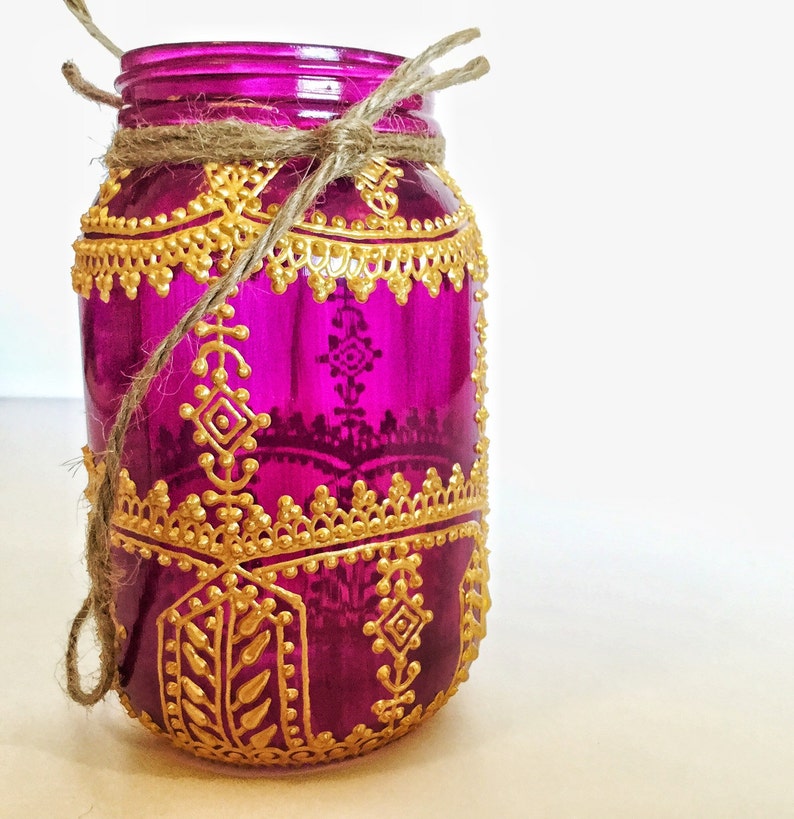 Hand Painted Henna Mason Jar Lantern 16oz Etsy