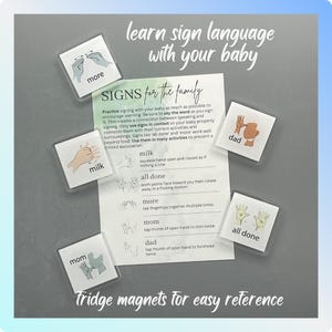 Learn Baby Sign Language at home | Simple vocabulary magnets (set of 5) | Great for ages 6 mo+ | Unique baby shower gift | Baby ASL