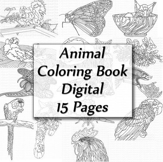 Download Adult Coloring Book Animals Digital Instant Download 15 Pages Etsy