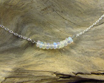 Ethiopian Opal Bar Necklace: Sterling Silver, October Birthstone