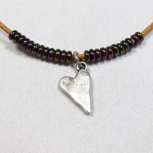 Leather Cord Necklace/ Heart Pendant Necklace/ Handmade/ Hand Crafted