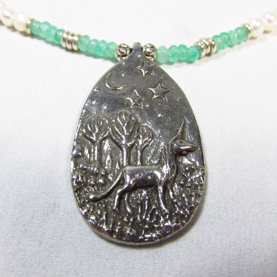Green Girls Studio Unicorn Pendant/ Aquamarine Necklace/ March