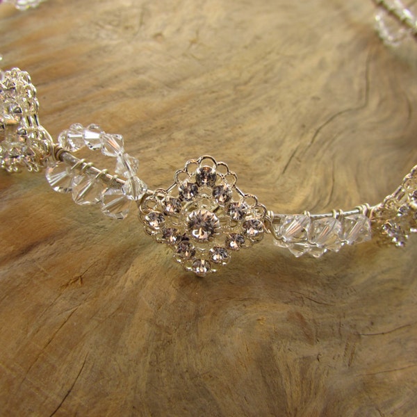 Swarovski Clear Crystal Headband w/ Square Filigrees / Tiara/ Vintage/ Wedding/ Handmade/ Handcrafted