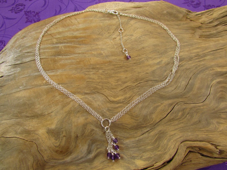 Triple Strand Necklace Amethyst Necklace Tassel Necklace Etsy