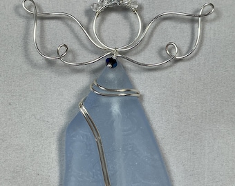 Sea Glass Angel Ornament: Periwinkle Blue, Swarovski Crystals
