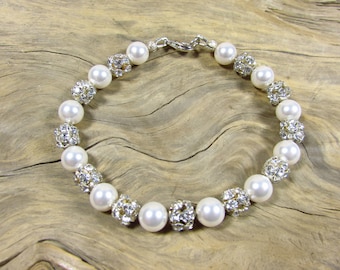 Swarovski Pearl Bracelet/ Pearl Bracelet/ White Pearl Bracelet/ Handmade/ Hand Crafted