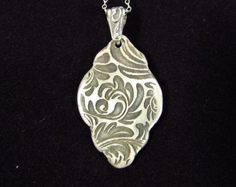 Antiqued Sterling Silver Pendant with Chain/ handmade/ hand crafted