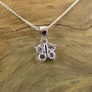 CZ Butterfly Pendant, Cubic Zirconia Butterfly Necklace, Sterling Silver Cubic Zirconia Butterfly Necklace, Bridal Jewelry
