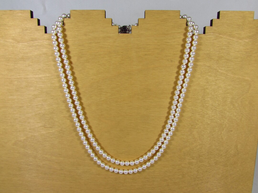 White Swarovski Pearl Necklace/ Double Strand Pearl Necklace/ Etsy