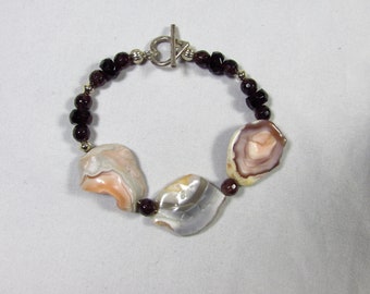 Pink Botswanan Agate and Garnet Beaded Bracelet/ Handmade/ Hand Crafted
