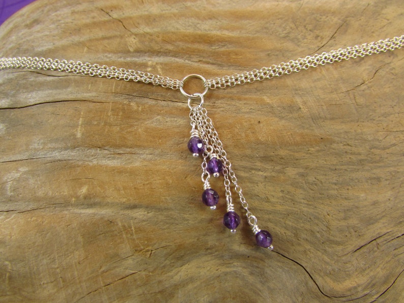Triple Strand Necklace Amethyst Necklace Tassel Necklace Etsy