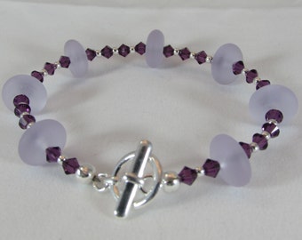 Lilac Sea Glass Bracelet: Purple Swarovski Crystal, Sterling Silver