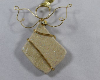 Sea Pottery Christmas Tree Angel Ornament/ Sea Glass Ornament/ Beach Pottery Ornament/ Handmade/ Hand Crafted