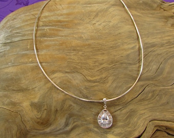 Teardrop Cubic Zirconia Bridal Necklace: Sterling Silver Omega Chain