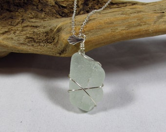 White Sea Glass Necklace/ Wire Wrapped Sea Glass Necklace/ Handmade/ Hand Crafted/ Beach Glass Necklace/ Sea Glass Necklace
