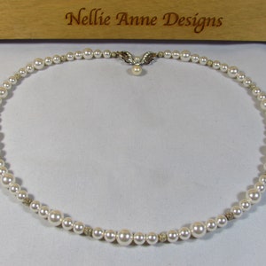 Swarovski Pearl Necklace, White Swarovski Pearl Necklace, Handmade, Hand Crafted, Bridal Jewelry, Bridal Party Jewelry