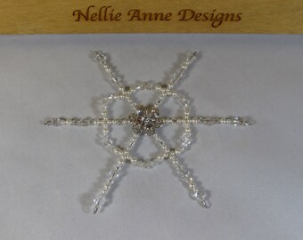 Swarovski Pearl and Crystal Snowflake Christmas Tree Ornament/ Crystal Snowflake/ Handmade/ Hand Crafted