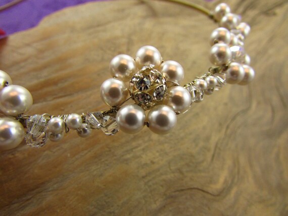 Vintage Silver Plated Bridal Tiara: Swarovski Pearl 