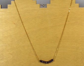 Handmade Garnet Bead Necklace: 14k Gold Plated, January Birthstone