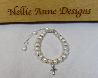 Baby Bracelet, Childrens Jewelry, Confirmation Bracelet, Baptism Bracelet, Pearl Bracelet, Handmade, Hand Crafted