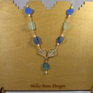 Sea Glass Necklace with Sea Glass Pendant/ Beach Glass Necklace/ Blue Beach Glass Necklace/ Blue Sea Glass Necklace