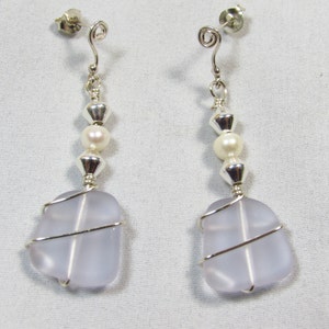 Purple Sea Glass Earring/ Lilac Sea Glass Earrings/ Purple Beach Glass Earrings/ Lilac Beach Glass Earrings/Handmade/ Hand Crafted