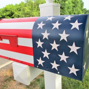 Hand Painted,American Flag,Standard Size Metal Mail Box,Red,White,Blue