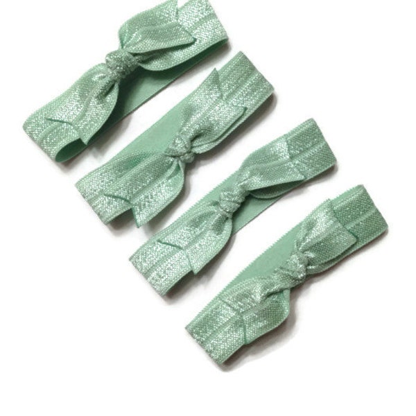 Mint Green Elastic Hair Tie Bows Collection Set of Four No Dent Stretchy Elastic Women's and Girls - Ponytail Holders by KC Elastic Ties