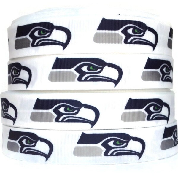 7/8 inch Grosgrain Seattle Seahawks Blue/Gray Ribbon, Seahawks Ribbon, Seahawks Grosgrain, 12th Man, Ribbon By The Yard by KC Elastic Ties